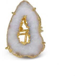 Ring Geode Druzy Slice Unique And Stylish Statement Gold Plated Jewelry Natural Gemstone Stone size 25-35 mm Approximately Adjustable Shank US Scale Size 6-9