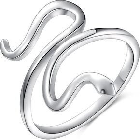 Alphm S925 Sterling Silver Snake Ring for Women Adjustable Wrap Open Spoon Jewelry