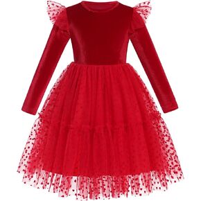 ABAFIP Toddler Baby Girls Christmas Velvet Tutu Dress Long Sleeve Sparkly Tulle Birthday Fall Winter Party Dress