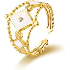 HIIXHC Chunky Gold Rings for Women - Adjustable Stackable Fashion Ring, Gold Plated Statement Knuckle Handmade Gemstone Gothic Vintage Rings for Teen Girls