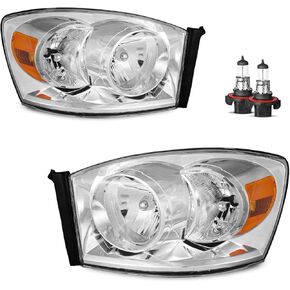 Headlights W/Bulbs for 2006-2008 Dodge Ram 1500/2500/3500, 2009 Dodge Ram 2500/3500 Old Body Style Only, Driver & Passenger Side