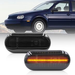 2Pcs Full Amber LED Dynamic Sequential Blink Side Marker Light for Volkswagen Golf MK4 1998-2009 Clear Lens Turn Signal Front Fender lights Sidemarker Lamp OEM Replacements