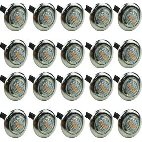 20Pcs 3/4" Round LED Side Marker Lights for Truck Trailer RV Boat - Rear & Cab Indicators Clear Lens with Round Stainless Steel Trim Ring Bezel Sealed Waterproof IP68（Color Blue）