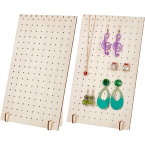 PH PandaHall 170 Holes 2 Sets Earring Organizer Stands Wooden Pegboard Display Stand Jewelry Rack Ear Studs Display Holder Earring Showcase Board for Selling Necklace Earring 9.9x5.9 inches