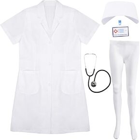 5 Pcs Women Nurse Costume White Lab Coat Nurse Headband Hat and Stethoscope for Halloween