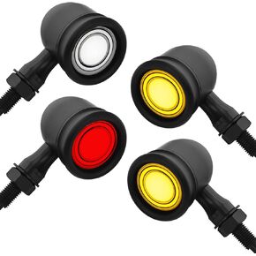 Motorcycle Bullet Turn Signals LED Tail-Lights 4 PCS, Custom Grill Front Rear Switchback Running Turning Brake Lights Universal Fit Chopper Bobber Harley Mini Bike Dyna Suzuki Honda - Chrome