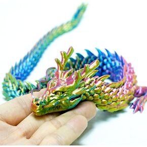 3D Printed Dragon,Chinese Dragon,Dragon Statue,Home Office Decor,12 in,Fidget Toys for Autism/ADHD,3D Printed Gift Toy,Fidget Toys, Executive Desk Toys (RYB, 11.8INCH)