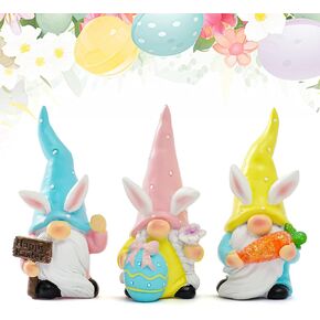 3PCS Easter Gnome Decorations Set – Mini Bunny Figurines for Home Decor Indoor Easter Table Centerpiece Cute Spring Gnomes Decorations Easter Tiered Tray Decor Bunny Gnome Gifts for Women and Kids