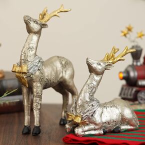 Topadorn Reindeer Table Decor Christmas Reindeer Figurines Indoor Decorative Craft Ornaments Sculptures Standing Deer for Holiday Home,2 PCS