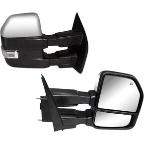 Towing Mirrors compatible for 2015 2016 2017 2018 2019 2020 Ford F150 Pickup Truck Side Mirrors with Turn Signal Lights Puddle Lights Auxiliary Lamp Power Heated Black Housing Pair