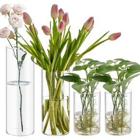 SPORTYOUTH 4 Pack Glass Cylinder Vases 4, 4, 8, 12 Inch Tall Clear Flower Vase Hurricane Floating Candle Holder for Table Centerpiece Wedding Proposal Formal Dinners Party Event Home Office Decor