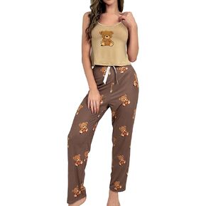 Floerns Women's 2 Piece Sleepwear Bear Print Camisole with Pants Pajama Set