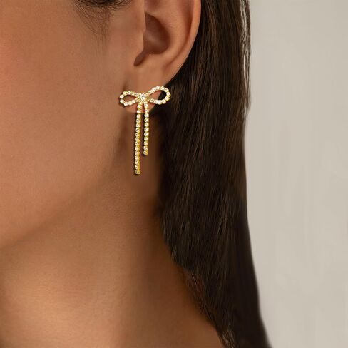Bow Earrings for Women Silver Rhinestone Bow Earrings Sparkly Earrings Long Bow Dangle Earrings Bow Jewelry Hot Pink Purple Blue Black Red Bow Earrings for Women Dainty Bow Stuff Christmas in Saudi Arabia