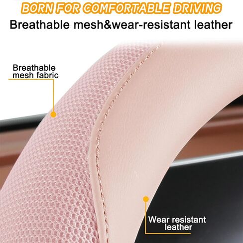 BESULEN Car Steering Wheel Cover, Soft Leather Vehicle Steer Wheel Protector, Anti-Slip Breathable Ice Silk Auto Interior Decor Protective Accessories, Universal for SUV, Truck, RV（Pink） in Saudi Arabia