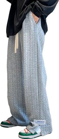 OYOANGLE Men's Letter Patch Side Split Drawstring Waist Sweatpants Textured Pockets Straight Leg Pants in Saudi Arabia