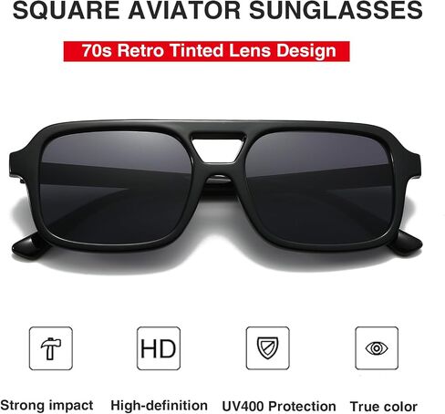 Retro Square Aviator Sunglasses for Women Men 70s Tinted Square Aviator Sun Glasses Trendy Classic Shades in Saudi Arabia