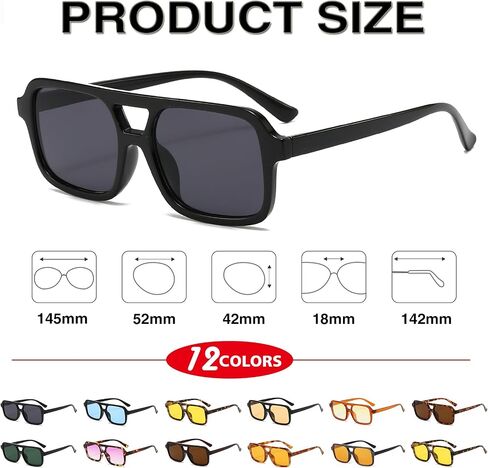 Retro Square Aviator Sunglasses for Women Men 70s Tinted Square Aviator Sun Glasses Trendy Classic Shades in Saudi Arabia