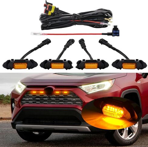 Amber LED Lights 4PCS Front Grille Raptor Lamps Car Accessories with Harness and Fuse, Compatible with 2019 2020 2021 2022 Toyotaa RAV4 Hybrid LE, XLE, XLE Premium, SE, XSE, Limited in Saudi Arabia