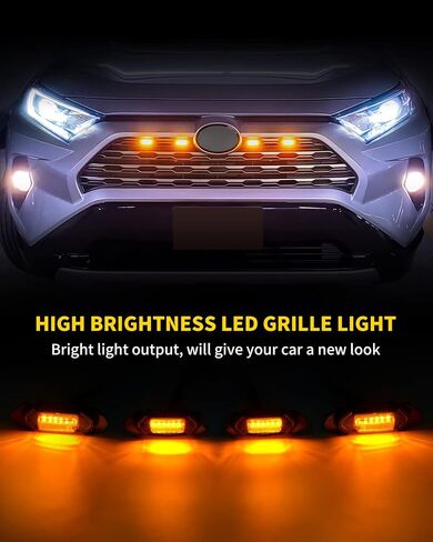 Amber LED Lights 4PCS Front Grille Raptor Lamps Car Accessories with Harness and Fuse, Compatible with 2019 2020 2021 2022 Toyotaa RAV4 Hybrid LE, XLE, XLE Premium, SE, XSE, Limited in Saudi Arabia