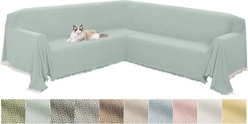 HDCAXKJ Sectional Couch Covers L Shape Corner Sofa Cover Blanket Jacquard Knitted U Shaped Sofa Slipcovers with Tassel Soft Washable Non Slip Pet Dog Furniture Protector (Grey, 91x276 inch) in Saudi Arabia