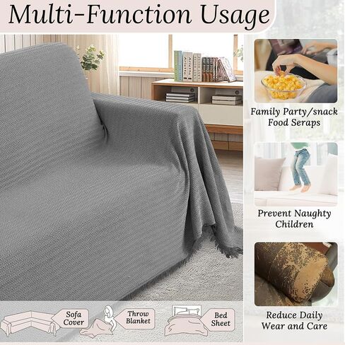 HDCAXKJ Sectional Couch Covers L Shape Corner Sofa Cover Blanket Jacquard Knitted U Shaped Sofa Slipcovers with Tassel Soft Washable Non Slip Pet Dog Furniture Protector (Grey, 91x276 inch) in Saudi Arabia
