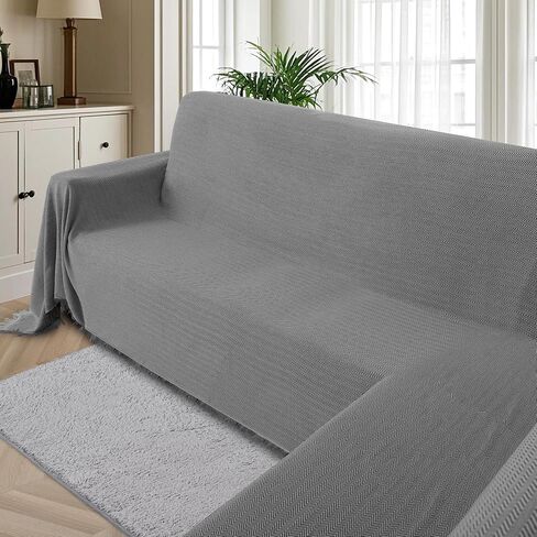 HDCAXKJ Sectional Couch Covers L Shape Corner Sofa Cover Blanket Jacquard Knitted U Shaped Sofa Slipcovers with Tassel Soft Washable Non Slip Pet Dog Furniture Protector (Grey, 91x276 inch) in Saudi Arabia