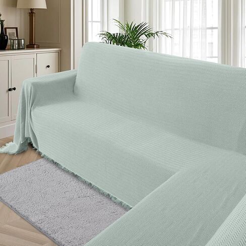 HDCAXKJ Sectional Couch Covers L Shape Corner Sofa Cover Blanket Jacquard Knitted U Shaped Sofa Slipcovers with Tassel Soft Washable Non Slip Pet Dog Furniture Protector (Grey, 91x276 inch) in Saudi Arabia