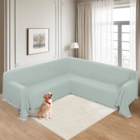 HDCAXKJ Sectional Couch Covers L Shape Corner Sofa Cover Blanket Jacquard Knitted U Shaped Sofa Slipcovers with Tassel Soft Washable Non Slip Pet Dog Furniture Protector (Grey, 91x276 inch) in Saudi Arabia