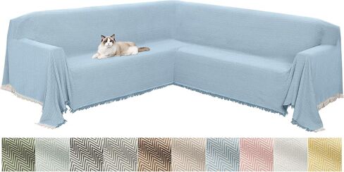 HDCAXKJ Sectional Couch Covers L Shape Corner Sofa Cover Blanket Jacquard Knitted U Shaped Sofa Slipcovers with Tassel Soft Washable Non Slip Pet Dog Furniture Protector (Grey, 91x276 inch) in Saudi Arabia