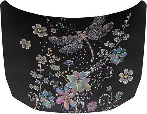 Floral Dragonfly Print Car Hood Cover Stretch Polyester Car Hood Cover Automotive Accessories Suitable Most Automotive Sedans Trucks Pickup Sports Cars in Kuwait
