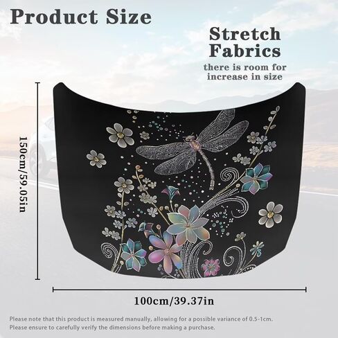 Floral Dragonfly Print Car Hood Cover Stretch Polyester Car Hood Cover Automotive Accessories Suitable Most Automotive Sedans Trucks Pickup Sports Cars in Kuwait