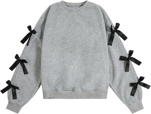 GORGLITTER Women's Bow Crewneck Sweatshirt Long Sleeve Drop Shoulder Coquette Pullover Sweatshirts Top in Saudi Arabia