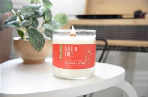 Essential Elements by Candle-lite Scented Jar Candles, Jasmine & Patchouli Fragrance, 16 oz Single Wooden Wick Aromatherapy Candle with 50 Hours of Burn Time, Holiday Gifting, and Celebration in Kuwait