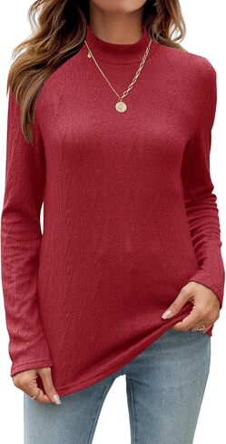 Women's 2024 Fall Long Sleeve Turtleneck Top Lightweight Tunic Sweaters in Saudi Arabia
