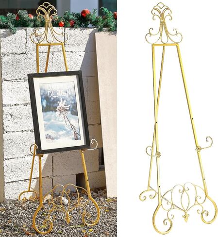 Gold Easel Stand for Sign, Adjustable Height Metal Easel Display Stand with Chain Support, Heavy Duty Easel for Sign, Wedding, Picture Frame, Mirror. (No Installation Required) in Kuwait