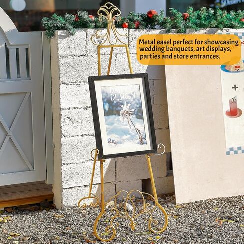 Gold Easel Stand for Sign, Adjustable Height Metal Easel Display Stand with Chain Support, Heavy Duty Easel for Sign, Wedding, Picture Frame, Mirror. (No Installation Required) in Kuwait