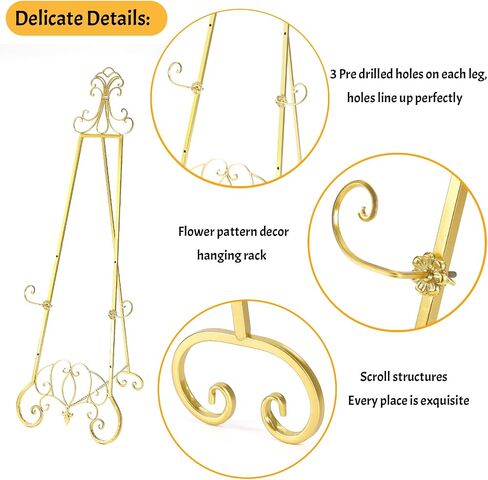 Gold Easel Stand for Sign, Adjustable Height Metal Easel Display Stand with Chain Support, Heavy Duty Easel for Sign, Wedding, Picture Frame, Mirror. (No Installation Required) in Kuwait