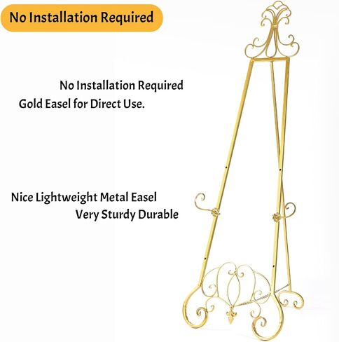 Gold Easel Stand for Sign, Adjustable Height Metal Easel Display Stand with Chain Support, Heavy Duty Easel for Sign, Wedding, Picture Frame, Mirror. (No Installation Required) in Kuwait