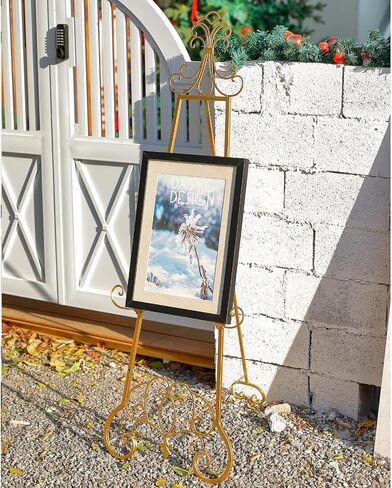 Gold Easel Stand for Sign, Adjustable Height Metal Easel Display Stand with Chain Support, Heavy Duty Easel for Sign, Wedding, Picture Frame, Mirror. (No Installation Required) in Kuwait
