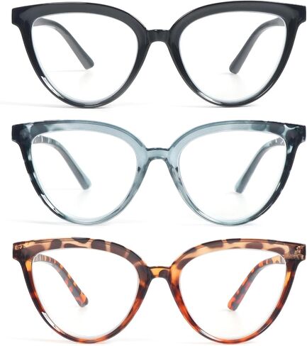 KoKoBin Cat Eye Reading Glasses for Women 3 Pack Stylish Design lue Light Blocking Spring Hinges Readers in Kuwait