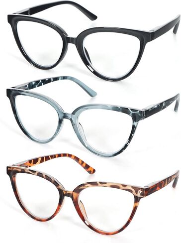 KoKoBin Cat Eye Reading Glasses for Women 3 Pack Stylish Design lue Light Blocking Spring Hinges Readers in Kuwait