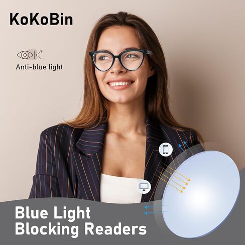 KoKoBin Cat Eye Reading Glasses for Women 3 Pack Stylish Design lue Light Blocking Spring Hinges Readers in Kuwait