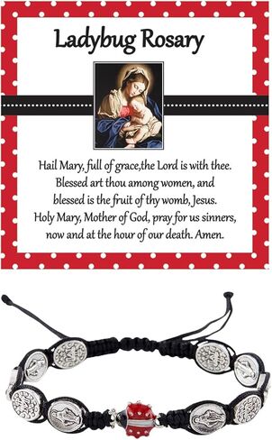 سوار مسبحة خنفساء المال للغداء، مكرامية، 7-1/2 بوصة قابل للتعديل، مع بطاقة صلاة in Kuwait