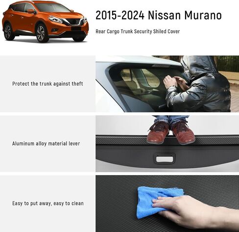 ZZEQYG Cargo Cover for 2015-2024 Nissan Murano Accessories Carbon Fiber Texture Retractable Trunk Security Shield Shade Privacy Screen (Carbon Fiber) in Saudi Arabia