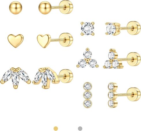 LOLIAS Dainty Hypoallergenic Flat Back Stud Earrings for Women Trendy | 14K Gold Filled Cartilage Earring Helix Conch Tragus Piercing Jewelry | Small Surgical Stainless Steel Earring Sets 20G in Kuwait