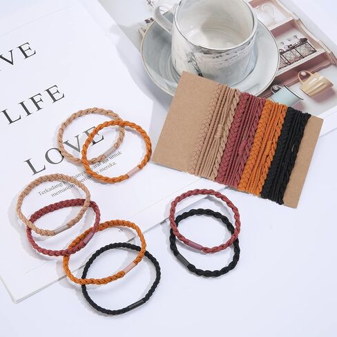 Hair Ties Bracelet Boho Hair Tie for Women Thick Hair, Lolalet Super Cute Soft Braided Hair Elastics Bands, Strong No Pull Nylon Hair Ponytail Holder for Thin Long Curly Hair -12 Pcs, Style F in Saudi Arabia