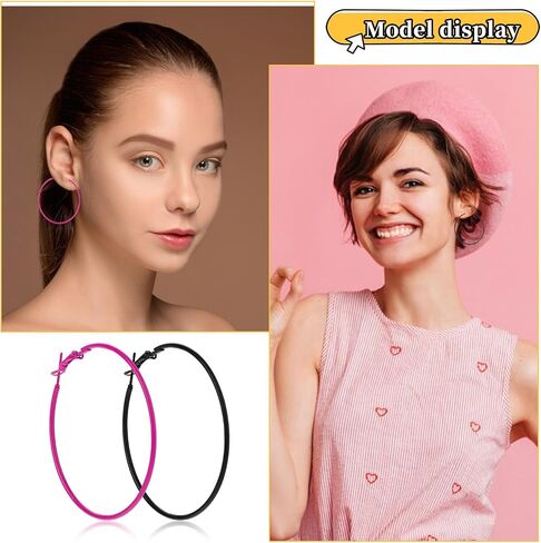 80s النيون الأقراط للنساء، 7 أزواج النيون هوب الأقراط متعدد الألوان جولة الأقراط دائرة معدنية الأطواق الرجعية الملونة النيون هوب أقراط متدلية للنساء 80's 90's زي الزي توهج حزب الملحقات in Saudi Arabia