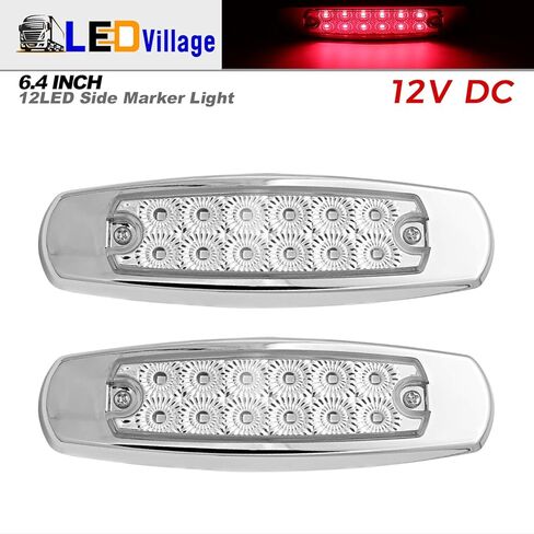 4 قطع 6.4 بوصة 2 كهرمان + 2 علامة إضاءة حمراء للمقطورة LED، فرامل، مصباح مساعدة لوقوف السيارات مع الكروم لشاحنة RV Bus Lorry ATV Tow 12V DC BB12 in Kuwait