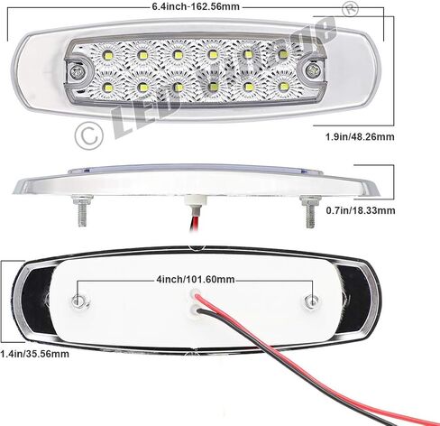 4 قطع 6.4 بوصة 2 كهرمان + 2 علامة إضاءة حمراء للمقطورة LED، فرامل، مصباح مساعدة لوقوف السيارات مع الكروم لشاحنة RV Bus Lorry ATV Tow 12V DC BB12 in Kuwait