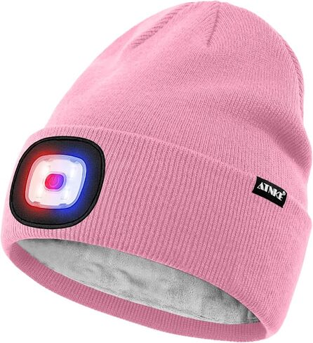 ATNKE LED Lighted Beanie Hat,USB Rechargeable 4 LED Red and Blue Flashed Run Headlamp Lined Fleece Cap for Men and Women in Kuwait